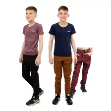 Kit 3 Calças Colorida Jeans Infantil Masculino 4 A 16 Anos