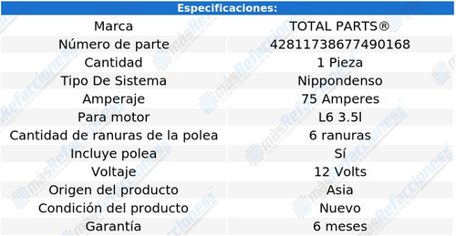 Alternador T/nippondenso 75 Amps 6 Ran Slx L6 3.5l 98 Al 99 Foto 4