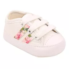 Tenis Bebê Sapatinho Menina Branco Floral Manu Baby Tf46