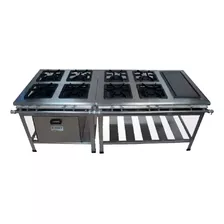 Fogão Industrial 8 Bocas 30x30 Inox 304 + Chapa + Forno Baix Na