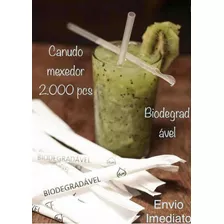 Kit 2000 Canudo Colher Mexedor Drink Biodegradável 17,5cm 