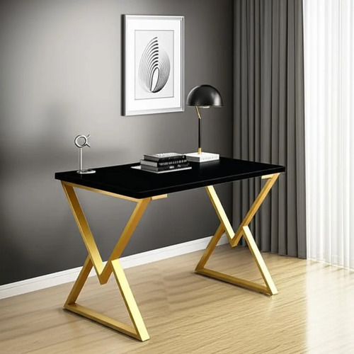 Mesa P/ Escritório Jantar Gamer Daloa 1,00x0,60 Em Aço Cor Dourado/preto