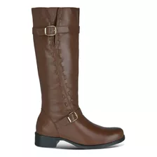 Bota Montaria Feminina Cano Alto Couro Legitimo + Brinde