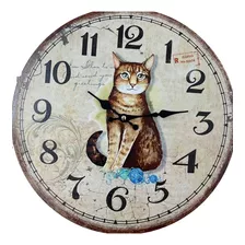 Reloj De Pared Diseño De Gato Análogo Y A Color De La Estructura Cafe