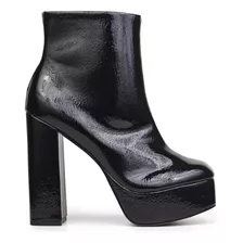 Bota Feminina Preto Meia Pata Salto Bloco Alto Zíper Lateral