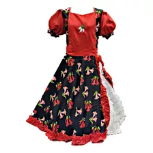 Vestido Huasa Adulta Copihue Fiestas Patrias Rojo-negro