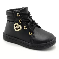 Bota Coturno Infantil Molekinha Metal Coração Preto Conforto