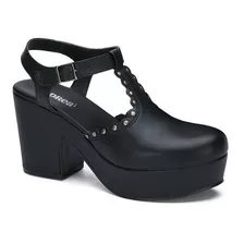 Zapatilla Negro Plataforma Tacón Ancho Comodo Andrea 2946306