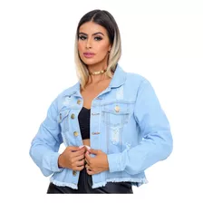 Jaquetinha Jeans Sarja Feminina Sem Lycra Curta Botão Gringa