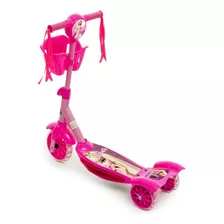 Patinete Musical Barbie Fashion Rosa 3 Rodas Luzes Freio