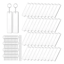 120 Pieces Rectangle Acrylic Key Chain Blank Transparen...