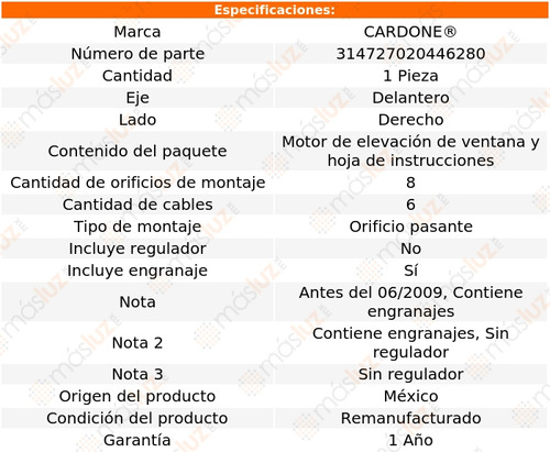 (1) Motor Elevacin Ventana Del Der Qx56 04/11 Reman Foto 4