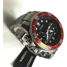 Citizen Promaster Aqualand 200m Japan Power Reserve Bn2039 Cor Da Correia Prateado Cor Do Bisel Vermelho Cor Do Fundo Preto