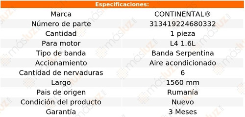 Banda 1560 Mm Acc Grand Raid L4 1.6l 07/09 Continental A/a Foto 5