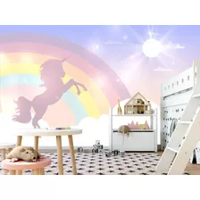 Papel De Parede Auto Adesivo Infantil Arco Iris Unicornio M²