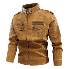 Chaqueta De Moto De Cuero De Manga Larga Para Hombre D Coat