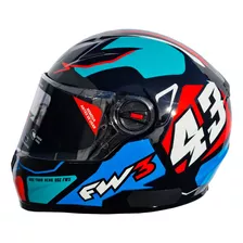 Capacete Fw3 Gtx 43 Azul Vermelho Fechado Com Oculos Interno