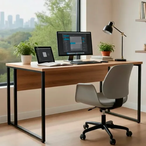 Mesa Escrivaninha Office 25mm Secretária Industrial 1,48m Marrom
