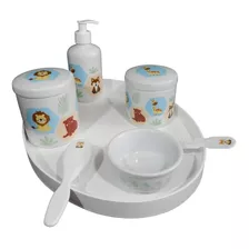 Kit Higiene Bebe Safari Porcelana Bandeja Pente Escova