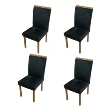 Kit 4 Cadeiras Cozinha Sala Jantar Estofadas Bella Madeira Cor Da Estrutura Da Cadeira Castanho Cor Do Assento Preto Desenho Do Tecido Veludo