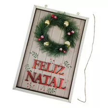 Quadro Natalino Feliz Natal Guirlanda Decorativo C Bolinhas