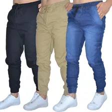 Kit3 Calça Jeans Masculina Jogger Com Punho Elástico Oferta