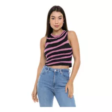 Cropped Blusa Tricô Moda Zebra Top Tendencia Modinha