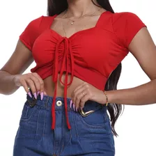 Cropped Blusa Feminina Decotada Com Laço