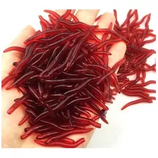 100 Minhoca Aromatizada Larva Silicone Pesca Carpa Bagre Top Cor Vermelho