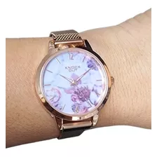 Reloj Knock Out Mujer Malla Tejida Acero Rose Plateado.