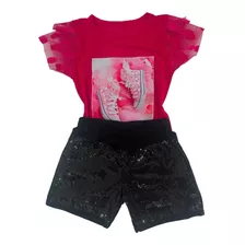 Conjunto Infantil Blogueirinha Menina Paete Blusa Short Tule