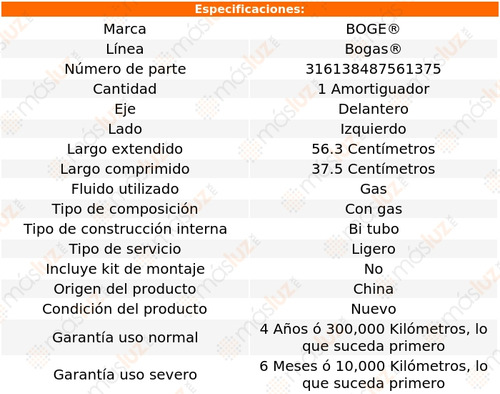 1- Amortiguador Gas Delantero Izq Swift 12/15 Boge Bogas Foto 2