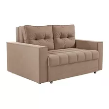 Sofá Cama Reclinável 2 Lug Drika 140 Cm Suede Pena Caramelo