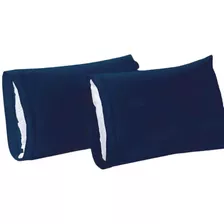 Par Fundas Almohada Microfibra Estandar Marino Concord Color Azul Liso