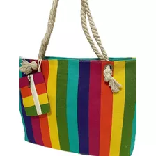 Bolsa Listras Colorida Beach Piscina Zíper Amo Verão Mar