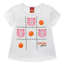 Blusa Manga Curta Infantil Menina Algodão Malha Urso Pompom