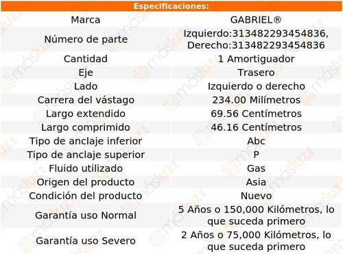 (1) Amortiguador Tra Gas Der O Izq Crossfox Volkswagen 05/13 Foto 2