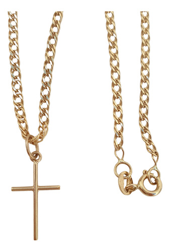 Corrente Colar Elo Grummet Duplo Com Cruz De Ouro 18k 750 Amarelo
