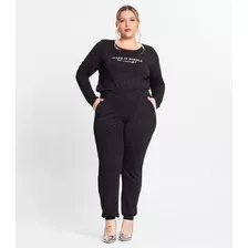 Calça Feminina Plus Size Em Molecotton Secret Glam Preto