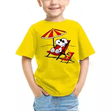 Camiseta Camisa Infantil Snoopy Verão Praia 100% Algodão