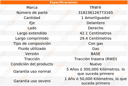 1- Amortiguador Gas Delantero Derecho Bmw 545i 2004/2006 Trw Foto 2