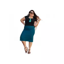 Saia Gorgurão Moda Plus Size Preta Midi Canelada P/ Senhora