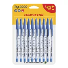 Caneta Esferográfica Compactor Top 2000 Com 10 Unidades Cor Da Tinta 10 Azul Cor Do Exterior Transparente