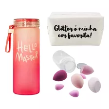 Kit Necessaire + Conjunto Esponjas Maquiagem + Garrafa Água