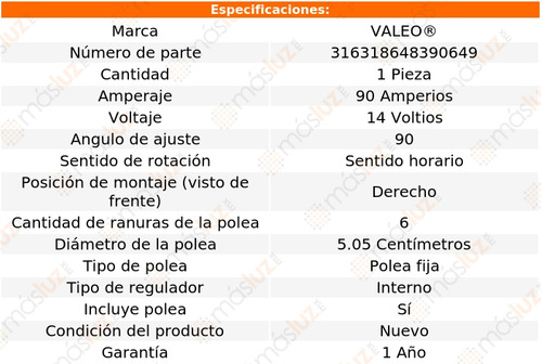 (1) Alternador 90 A Audi A3 1.8l 4 Cil 2001/2004 Valeo Foto 5