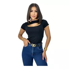 Blusinha Feminina Decote Busto Lançamento Malha Canelada