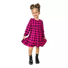 Vestido Xadrez Infantil Menina Manga Longa 04 Ao 12