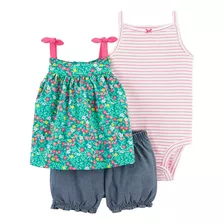 Carters Set 3 Piezas Body Remera Short Flor 1k447710