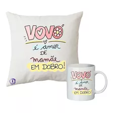 Almofada E Caneca Personalizada Lembrancinha Vovo Qualidade Cor Branco Desenho Do Tecido Vovó Amor Em Dobro