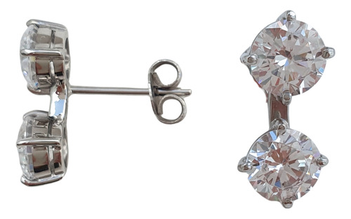 Brinco Solitário Duplo De Ouro Branco 18k 750 E Cristais Branco